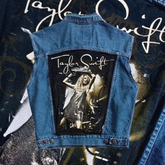 Vintage Jackets & Blazers - Vintage Women’s Repurposed Taylor Swift Denim Vest